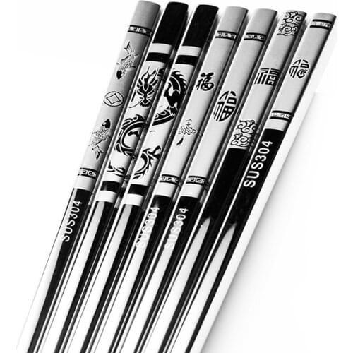 1pair 304 Stainless Steel Anti Skid Dragon Chopsticks Sushi Metal Iron Portable Chinese Healthy Food Stick Tableware 23.5cm*5cm