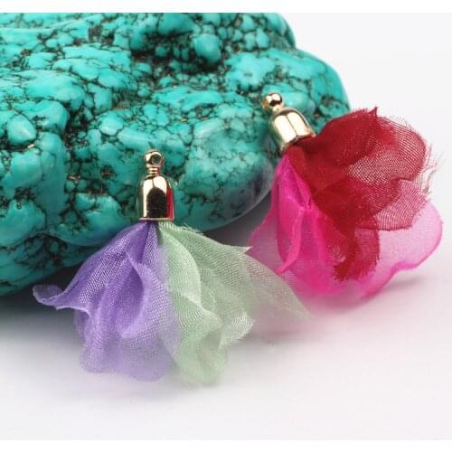 100pcs Mixed Color 32mm Satin Flower Tassels Pendants Earring Findings Necklace Pendant DIY For Jewelry Finding Accessories