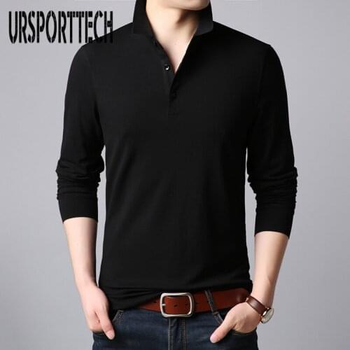 2019 Top Grade New Fashion Brands Polo Shirt Mens Solid Color Long Sleeve Slim Fit Boys Korean Poloshirt Casual Men Clothing