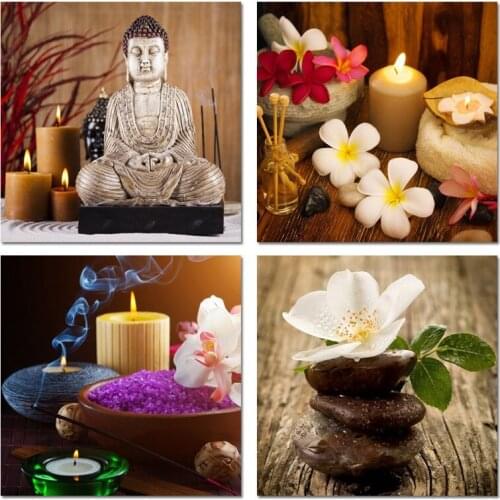 5D Diy Diamond Painting Full Square Round Drill 4 Pcs Buddha Orchid Embroidery Cross Stitch Icon Gift Home Decor MosaicZP-3915
