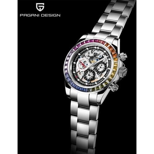 PAGANI Design Watch Men Skeleton Automatic Mechanical Watch Stainless Steel Waterproof Fashion Rainbow Business watches montre