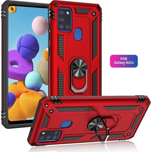 For Samsung Galaxy A21S Case Hard PC With Stand Ring Armor shockproof protective Back Cover Case for samsung a21s phone shell