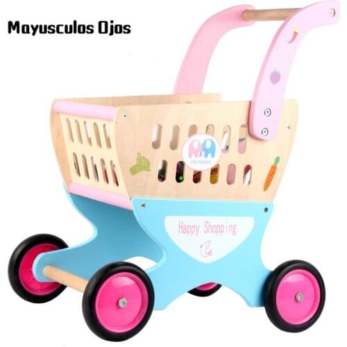 Children Play House Simulation Children Shopping Cart Safety Wooden Early Education Parent-child Interactive Educational Toys
