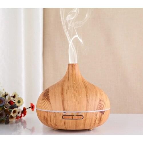 Electric Essential Oil Aroma Diffuser Wood Grain Ultrasonic Aromatherapy Air Humidifier with Remote Controller Colorful Light