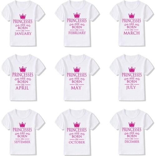 Baby Girls Birthday Princess Are Born In JAL-DEC Print T Shirt Kids Funny Clothes Children Short Sleeve T-shirt Party Wear