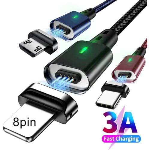 3-in-1 3A Magnetic Micro USB Type C Data Transfer Fast Charging Cable Cord For iPhone Samsung Huawei Android Phone
