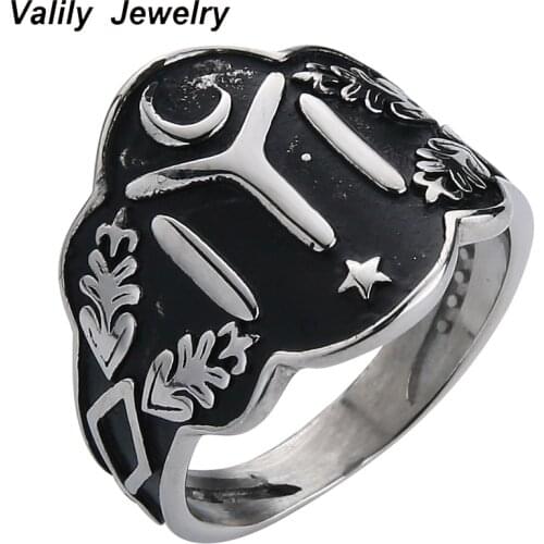 Valily Size 7-13 Ottomans Seal Kayi Ertugrul Men Rings Cool Two Tone Vintage Stainless Steel Star Moon Ring for Men Punk Jewelry