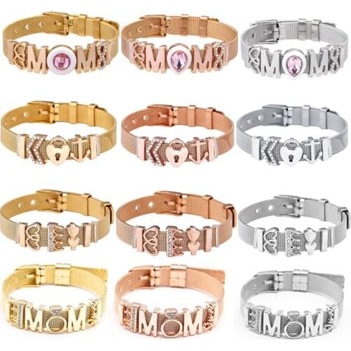 BAOPON Endless LOVE MOM Slide Charm Mesh Bracelets Set Child Keeper Bracelets Bangles Stianless Steel For Woman Mother Gift
