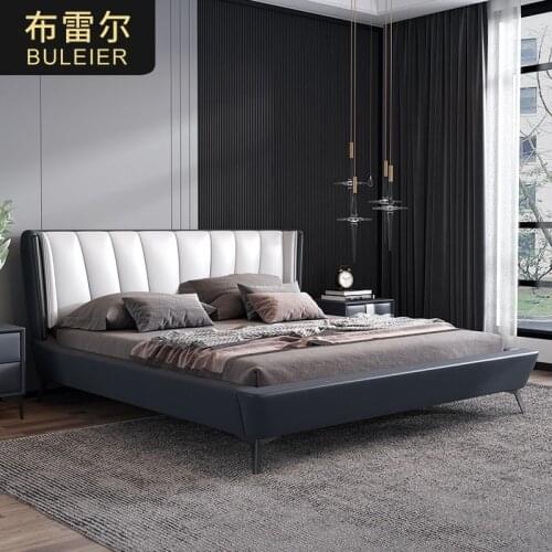 Nordic leather bed simple modern master bedroom double wedding bed 1.5m1.8m small family light luxury net red bed minimalist bed