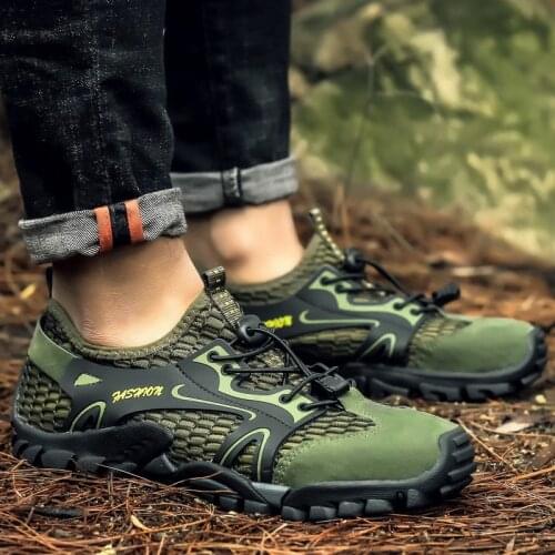 Sooneeya Summer Outdoor Sneakers Breathable Mesh Shoes Men Slip On Hasp Water Beach Shoes Trainers Anti-Slip Green Big Size 50