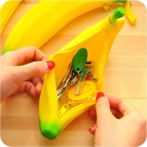 Cute Fruit Coin Wallet Cartoon Banana Soft Silicone Pencil Case Girls Kids Mini Cute Funny Change Purse Key Earphone Storage Bag