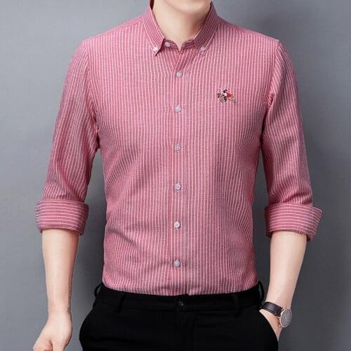 Mens New Red Blue Embroidered Logo Long-sleeved Shirt Classic Business Design Casual Workwear Shirt High-quality Mens Clothing