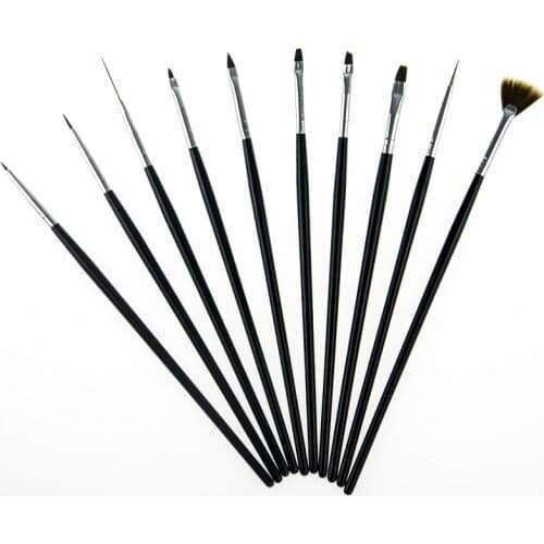 10Pcs Nail Art Brush Liner Dotting Fan Design Acrylic Builder Flat Crystal Painting Drawing Carving Pen UV Gel Manicure Tool Set