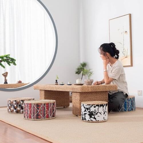 Nordic Simple Handmade Futon Cushion Japanese Tatami Straw Fabric Stool Padded round Bay Window Bohemian Mat