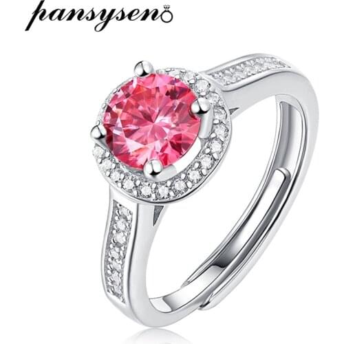 PANSYSEN 100% 925 Sterling Silver 1ct created moissanite Ring Wedding Engagement Proposal Rings for Women Fine Jewelry Wholesale