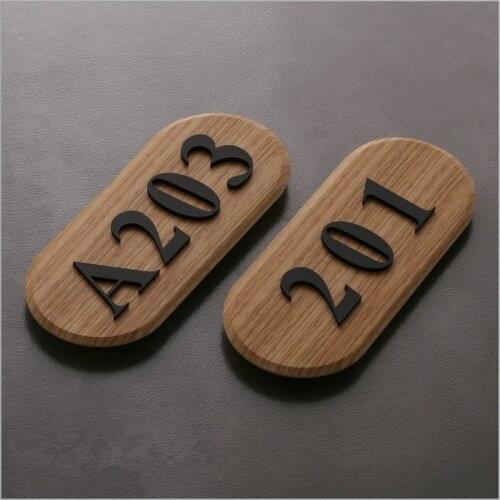 Custom Wood Grain Acrylic Door Sign Big Modern House Number Digital Outdoor Address Plaque House Hotel Villa