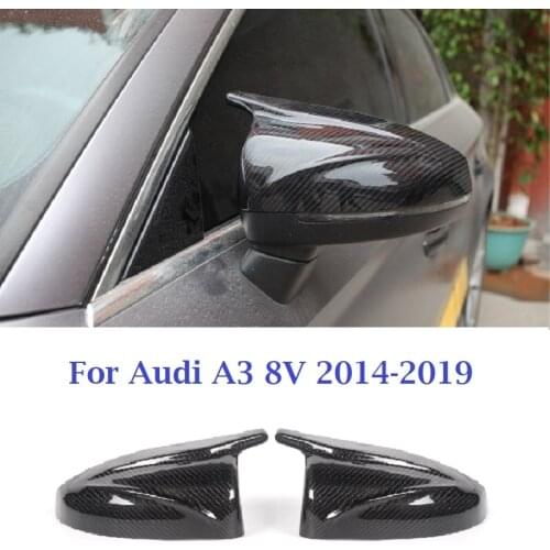 Fit For Audi A3 8V 2014-2019 Carbon Fiber / ABS Gloss Black Ox Horn Mirror Cover Caps Car Accessories
