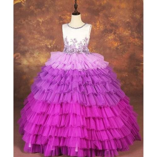 Puffy Flower Girls Dresses Pink Tiered Girls Birthday Party Dresses Children Girls Celebrity Prom Dresses Custom