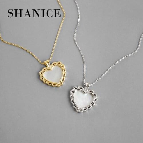 SHANICE S925 sterling silver necklace INS personality Wild micro-set mother-of-pearl love Pendant Necklace Engagement Jewelry