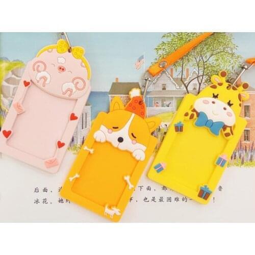 Cute Cartoon Silicone Credit Card Case Key Card Holder 3D Bus Card Student Hanging Neck Card Holder Card ID Holder