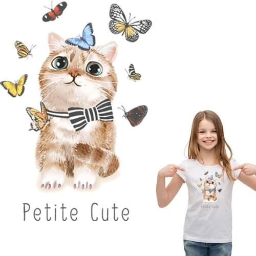 Cute Cat Diy Accessories Patch Vinyl Appliqued Diy Tops Heat Transfer Fashion Applique On Clothescartoon Butterfly