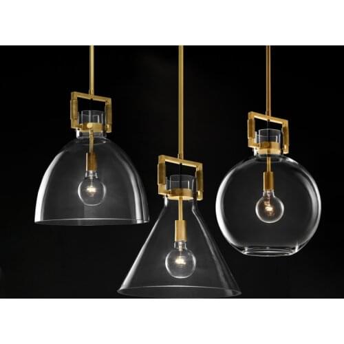 Modern American all Copper Single head glass Chandelier bar Restaurant lighting Bedroom lights luxury Bedside hanging lamps