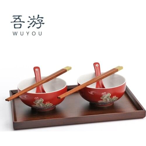 Wedding Ceramic Tableware Bowl Chopsticks Set Light Luxury High-End Gift Practical Ideas Personality Bowl Couple a Pair of Bowl