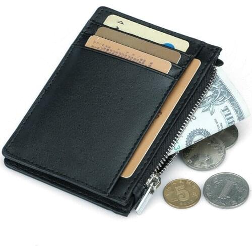 Slim Genuine Leather Visiting Cards Zipper Wallet Business Bank Card Holder Cowhide Cardholder Bus Card Holder Coin Purse