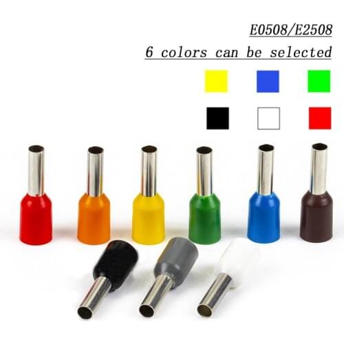 100pcs E0508 E2508 Tubular Wire Cold Pressure Connector Electrical Terminals Cable Crimps Wire Ferrules 22AWG Wire VE0508 VE2508