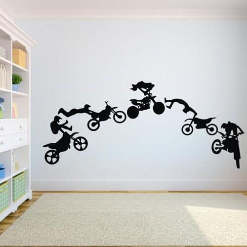 Bicycle Wall Decal Motorcross Free Style Dirt Bike Sticker Bedroom Sport Dirt Bike Motorcycle Kids Boy Teenager Room Decor C350