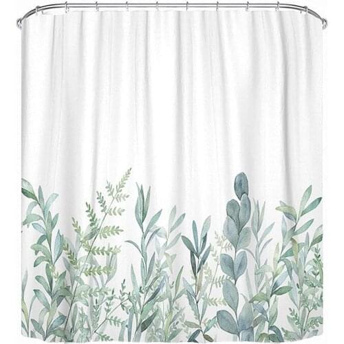 Fabric Shower Curtain Curtains with Hooks Green Eucalyptus Watercolor Floral Pattern Botanical Bouquet Branch Waterproof