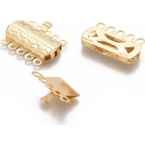 10 Sets 304 Stainless Steel Box Clasps Rectangle with Flower 5-Strands 10-Holes Clasps for Jewelry Making Findings Accessories