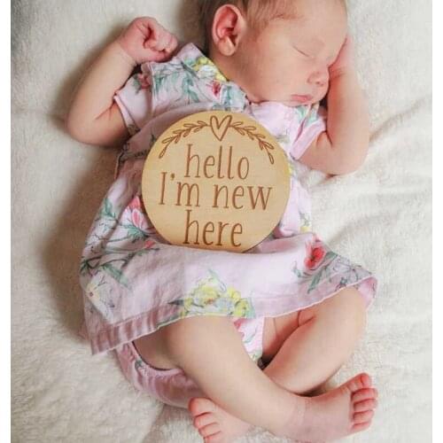 Hello I am new here wooden signs ,Birth Announcement Keepsake baby milestone card