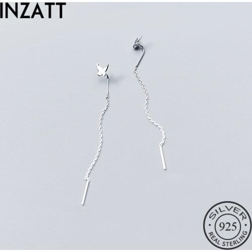 INZATT Elegant Real 925 Sterling Silver Chain Tassel Minimalist Butterfly Dangle Drop Earrings For Fashion Women Fine Jewelry