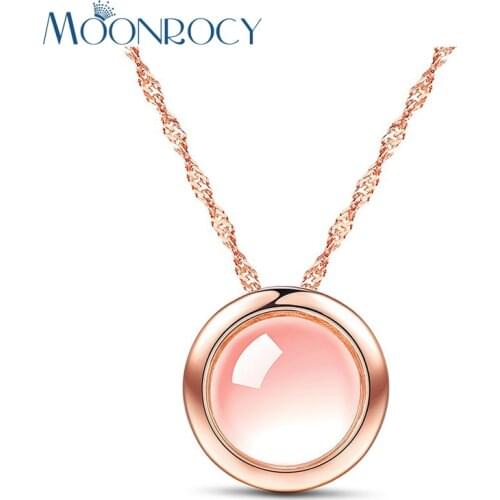 MOONROCY Drop Shipping Jewelry Rose Gold Color Cute Sweet Color Ross Quartz Pink Opal Necklace for Women Girls Students Choker