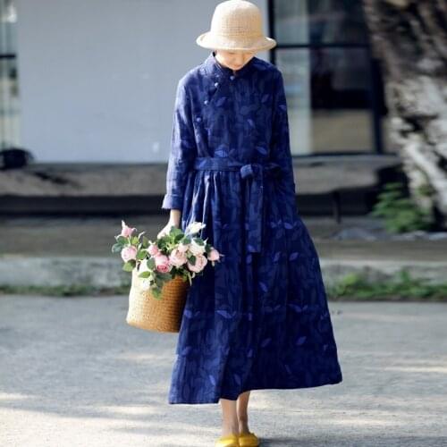 S9105 Nation Wind Printing Color Plate Dress Easy Cheongsam DRESS Pendulum Robe Suit-dress Literature