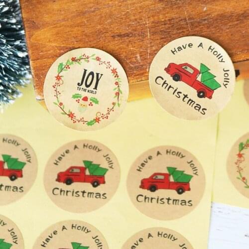 120pcs Merry Christmas Kraft Paper Sticker Garland Joy Truck Seal Sticker Xmas DIY Round Paper Label Kids Stationery Stickers