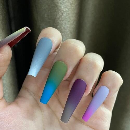 20Tips French Gradient Matte Colors Press on Nails Finish Nail Tips Medium Long Coffin Ballerina False Nails Beauty Tools
