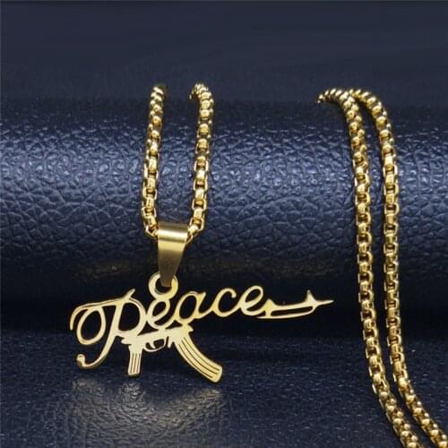 2021 Peace Gun Stainless Steel Long Necklace for Men/Women Gold Color Statement Necklace Hip Hop Jewelry colar N1047S02