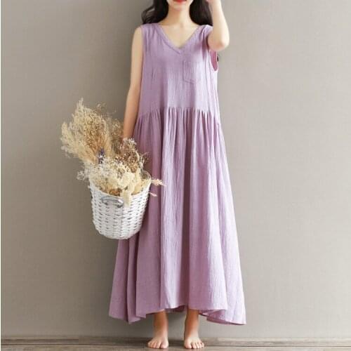 2020 FashionSleeveless Comfortable Cotton LinenDress Women Summer Casual Dresses ,large size S-5XL 6XL girl cute dress