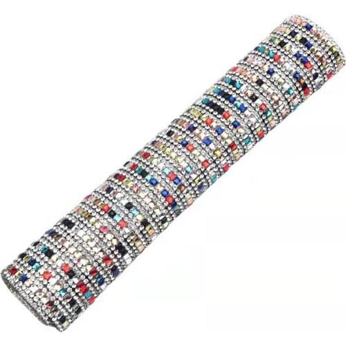 24*40Cm Hot Fix Mix Color Square Rhinestone Trim Crystal Beaded Applique Iron On Strass Mesh Ribbon Banding For Diy Decoration