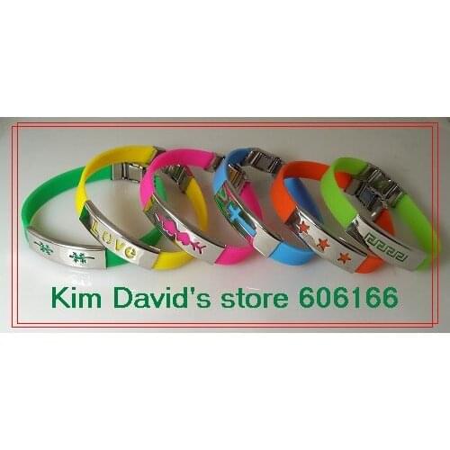 Wholesale 24pcs Mix Colour Silicone Bracelet Stainless Steel Buckle Bracelets Free Shipping