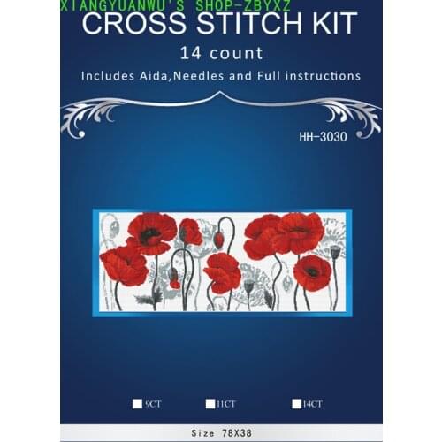 4CT 79x37 Red Big Poppy Similar DMC threads DIY Handmade Counted Cross Stitch Needlework Set Embroidery