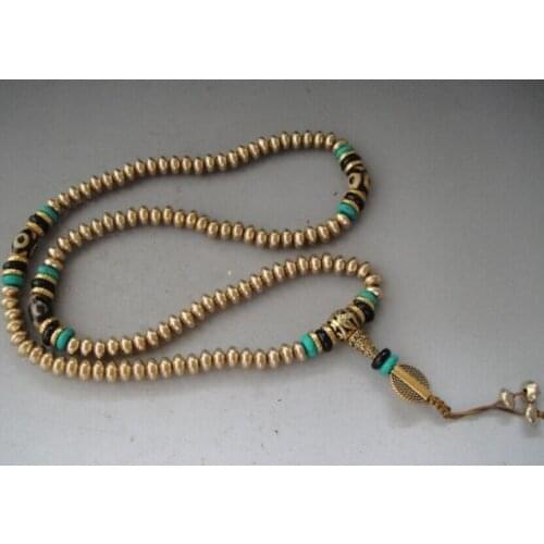 4 x 7 mm / Elaborate Chinese Tibetan buddhist copper bead bracelet necklace