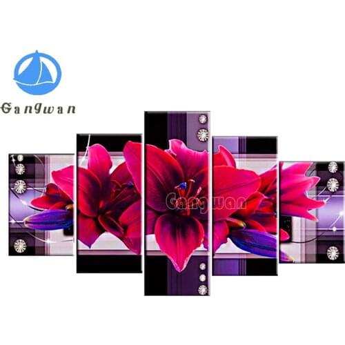 5d DIY Diamond Painting beautiful Lily flower pattern Full Square/Round Drill Daimond mosaic Embroidery Cross Stitch 5 pcs decor