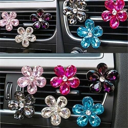 Automobile Air Conditioner Car Air Freshener Air Outlet Crystal Flower Decor Car Ornaments Car Accessories