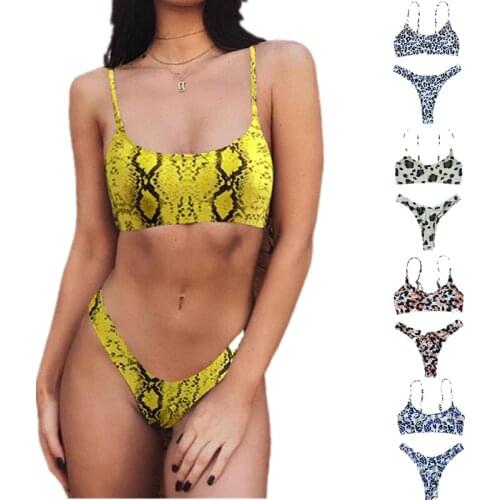 2021 Sexy Leopard Bikini Swimsuit Swimwear Women 2 Piece Snakeskin Bikinis Swim Suit Swimmingwear Push Up Female Beachwear Set