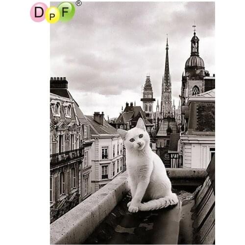 DPF DIY Roofs white cat 5D diamond mosaic square crafts diamond embroidery needlework diamond painting cross stitch home decor