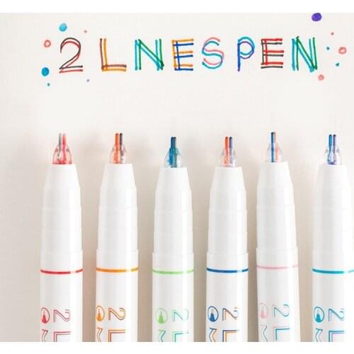 Double 2 Lines 0.5mm 6 Pack Assorted Colors 3D Marker Gel Ink Roller Ball Drawing Highlight Pen for Scrapbooking Journal Student