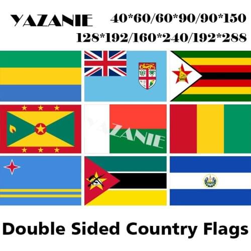 YAZANIE Double Sided Gabon Fiji Zimbabwe Grenada Madagascar Guinea Aruba Mozambique EI Salvador Polyester Printed Flags Banner